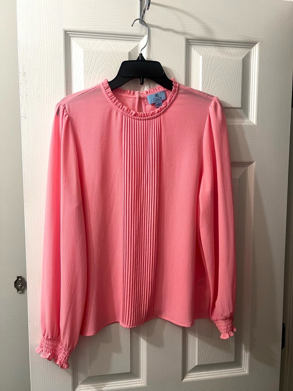 CeCe Coral Pink Pleated Ruffle-Neck Blouse